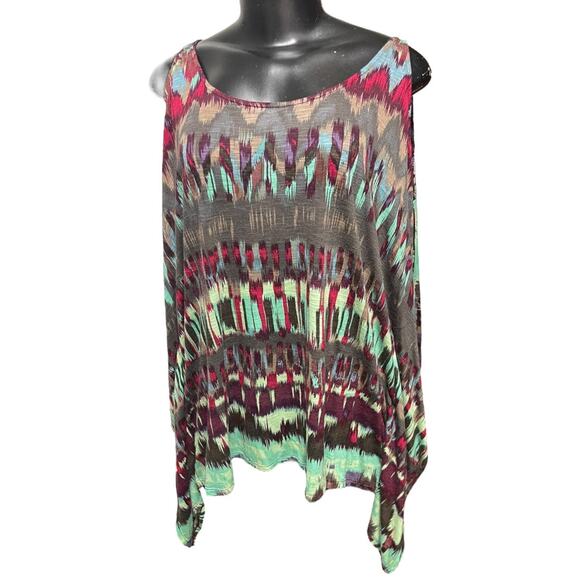 Small Ella Moss Cold Shoulder Flutter Sleeve Patterened Womens Top - Picture 2 of 13